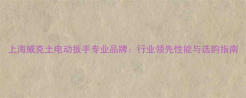 上海威克土电动扳手专业品牌行业领先性能与选购指南