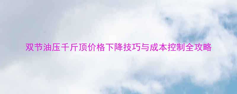 双节油压千斤顶价格下降技巧与成本控制全攻略