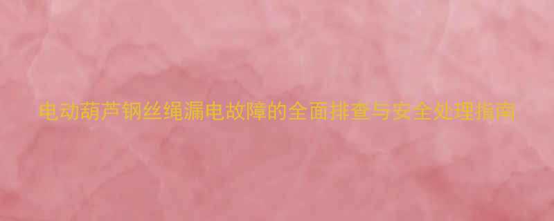 电动葫芦钢丝绳漏电故障的全面排查与安全处理指南