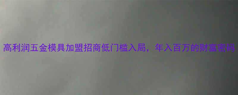 高利润五金模具加盟招商低门槛入局，年入百万的财富密码